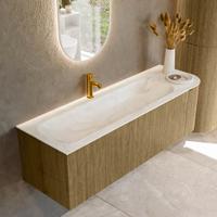 Badmeubel Mondiaz Kurve-Dlux | 145 cm cm | Meubelkleur Dusk | Wastafelkleur Ostra | Solid surface | Wasbak links zijde spoelbak | 1 kraangat