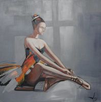 Schilderij -Handgeschilderd - Ballerina - multikleur - 100x100cm - thumbnail