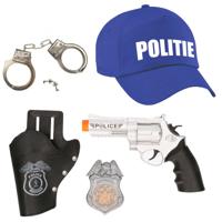 Carnaval verkleed politie agent pet/cap - blauw - met pistool/badge/handboeien - heren/dames - thumbnail