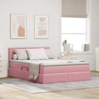 Opslag bed met matras met hoofdeinde Roze 140 x 190 cm Fluweel