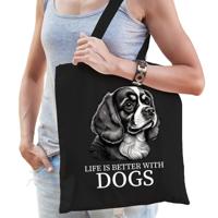 Cadeau tas voor hondenliefhebbers - zwart - Cavalier King Charles hond - katoen - 42 x 38 cm Cadeau tas voor hondenliefhebbers - zwart - Cavalier King Charles hond - katoen - 42 x 38 cm