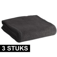 Fleece deken/plaid - 3x - zwart - 120 x 150 cm - Polyester fleece - 180 gram - lekker warm kleedje - thumbnail