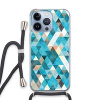 Gekleurde driehoekjes blauw: iPhone 13 Pro Transparant Hoesje met koord