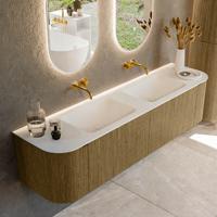 Badmeubel Mondiaz Kurve | 180 cm cm | Meubelkleur Dusk | Wastafelkleur Talc | Solid surface | Wasbak beiden zijden spoelbak | Zonder kraangat(en)