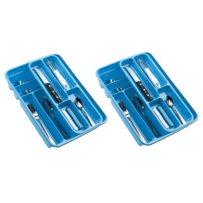 2x stuks bestekbakken/bestekhouders 2 lagen blauw L40 x B30 x H7 cm