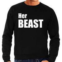 Her beast sweater / trui zwart met witte letters voor heren - thumbnail