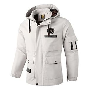 Voor heren Windjack Regenjas Wandeljack Buiten Alledaagse kleding Warm Herfst Winter Effen Modieus Streetwear Capuchon Normaal Zwart Wit Rood Jacks miniinthebox
