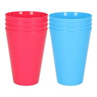 16x stuks onbreekbare kunststof drinkglazen 430 ML in het blauw en roze