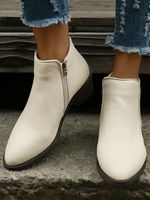 Simple Zipper Pointed Toe Chunky Heel Booties