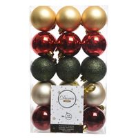 Rood/goud/groene kerstballen set 6 cm   -