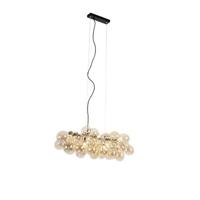 QAZQA Smart hanglamp zwart met amber glas incl. 8 Wifi G9 - Uvas