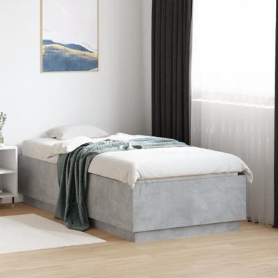 Bedframe met LED-verlichting bewerkt hout betongrijs 75x190 cm