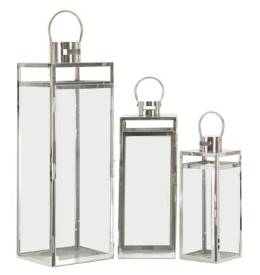 LANTAARN ZILVER SET 3 STUKS CM 22X22,5X70,5-18X18,5X50-14X14,5X38