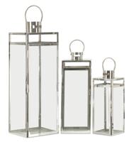 LANTAARN ZILVER SET 3 STUKS CM 22X22,5X70,5-18X18,5X50-14X14,5X38