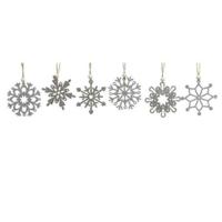 6x Houten sneeuwvlok kersthangers zilver 6 cm