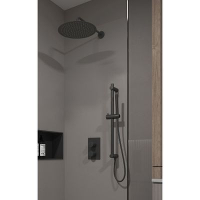 Regendouche set SaniClear Nero | Inbouw | 30 cm | Thermostaatkraan | Rond | Zwart mat