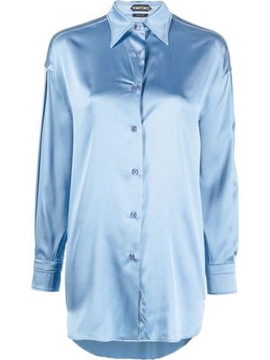 TOM FORD chemise en soie stretch à col pointu - Bleu
