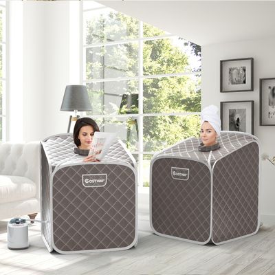2L Mini-Stoomsauna Warmtecabine met Vernevelingsfunctie Timer en 9 Temperatuurniveaus Zitsauna Incl. Afstandsbediening/Stoel