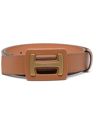 Hogan ceinture en cuir à plaque logo - Marron