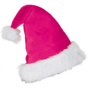 Kerstmuts - pluche - roze - met pompom - 58 cm - polyester - kerstaccessoires