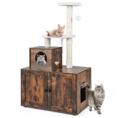 Krabpaal met Kattenkast All-in-1 Kattenhuis van Hout Kattenkrabpaal Kattenmeubel Kattenkast Kattenspeelhuis Bruin