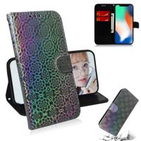 Voor iPhone X/XS effen kleur kleurrijke magnetische Buckle horizontale Flip PU lederen draagtas met houder & kaartsleuven & portemonnee & Lanyard (zil