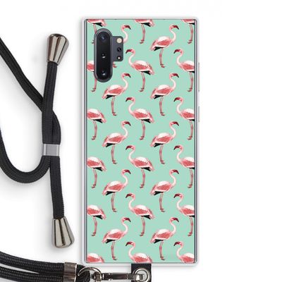 Flamingoprint groen: Samsung Galaxy Note 10 Plus Transparant Hoesje met koord