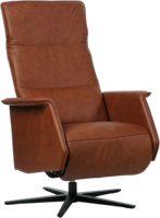 Donkercognac leren moderne relaxfauteuil Mojo - staal zwart frame met stervoet - zithoogte laag - Massif Leer Armagnac (donkercognac leer)
