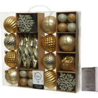 50x Gouden kerstballen en figuren 4-8-15 cm kunststof mix incl. ophanghaakjes