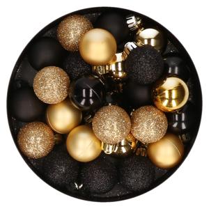 Kleine kerstballen - 28x st - zwart/goud - D3 cm - kunststof - kerstversiering