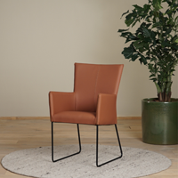 Set van 4 leren eetkamerstoelen Mate - met armleuning en design U-poot - Toledo Leer Natur