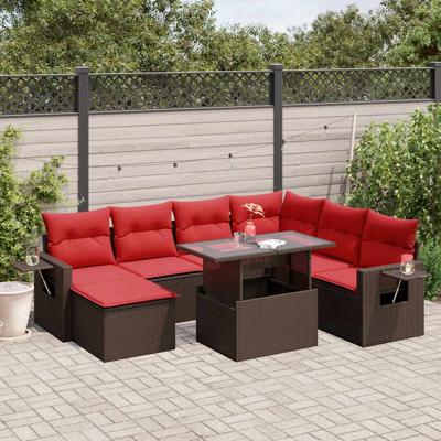 8-delige tuinbankset met kussens, bruin polyrotan