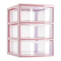 Plasticforte Ladeblokje/bureau organizer 3x lades - transparant/roze - L18 x B25 x H25 cm - Ladeblok