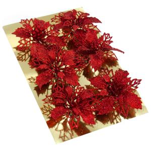 Decoratie bloemen op clip - 6x stuks - rood - kunststof - bloemen versiering