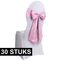 Stoel decoratie strik - 30x - roze - Bruiloft stoel versiering - Satijn sjerp aankleding - 275 cm