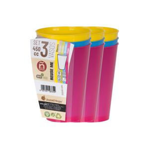 Drinkbekers - 12x - multi - kunststof - 450 ml - herbruikbaar