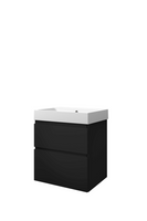 Proline polystone Loft badmeubelset met wastafelonderkast met 2 asymmetrische lades en polystone wastafel zonder kraangat 60 x 70 x 46 cm, mat zwart /