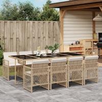 9-delige Tuinset met kussens poly rattan beige