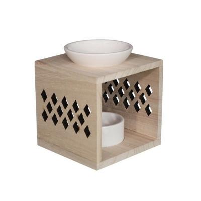 Ideas4seasons Geurbrander - keramiek/hout - 10 x 12 cm - voor amberblokjes/geurolie