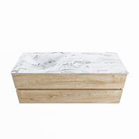 MONDIAZ VICA-DLUX 130cm badmeubel onderkast Washed Oak 2 lades. Inbouw wastafel CLOUD links zonder kraangat, kleur Glace.