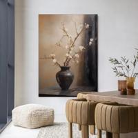 Urban Cotton Wandkleed 'Light Blossom Vase' 110 x 145cm in Frame - black