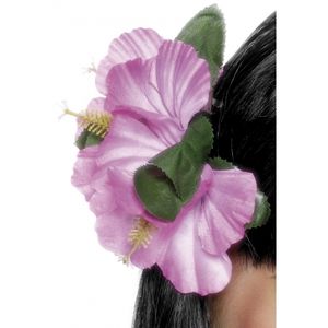 6x stuks verkleed Haarbloemen haarclip Hawaii roze bloemen