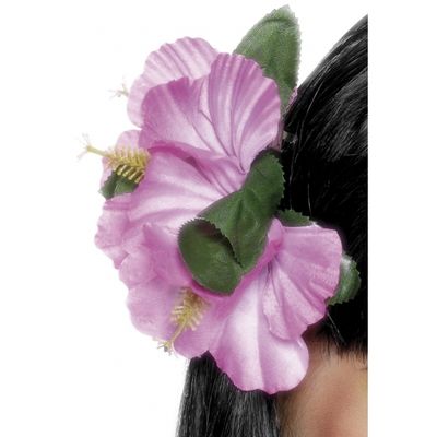 6x stuks verkleed Haarbloemen haarclip Hawaii roze bloemen