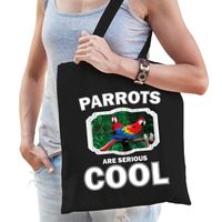 Katoenen tasje parrots are serious cool zwart - papegaaien/ papegaai cadeau tas - thumbnail