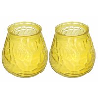 Windlicht geurkaars -  2x - geel glas - 48 branduren - citrusgeur - thumbnail