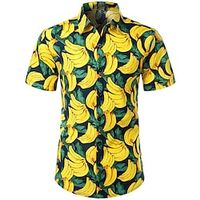 Voor heren Overhemd Hawaiiaans overhemd Fruit Ananas Grafische prints Fuchsia Banaan Strijkijzer Zwart Wit Geel Blozend Roze Rood Straat Casual Korte Mouw Afdrukken Button-omlaag Kleding Tropisch Lightinthebox