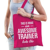 Awesome trainer cadeau tas fuchsia roze katoen - Feest Boodschappentassen - thumbnail