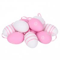 Paaseieren hangdecoraties - roze - 12x stuks - 6 cm - kunststof - Pasen versiering voor paastakken