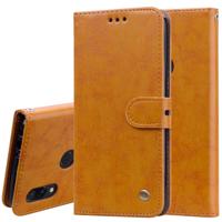 Business stijl olie Wax textuur horizontale Flip lederen case voor Xiaomi Redmi 7 met houder & kaartsleuven & portemonnee (bruin)