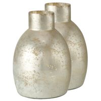 2x stuks antiek champagne gouden decoratieve bloemenvaas van glas 32 x 21 cm